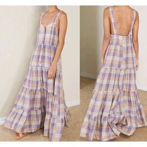 NWT Magali Pascal Calypso Maxi Dress In Purple Check sz XS